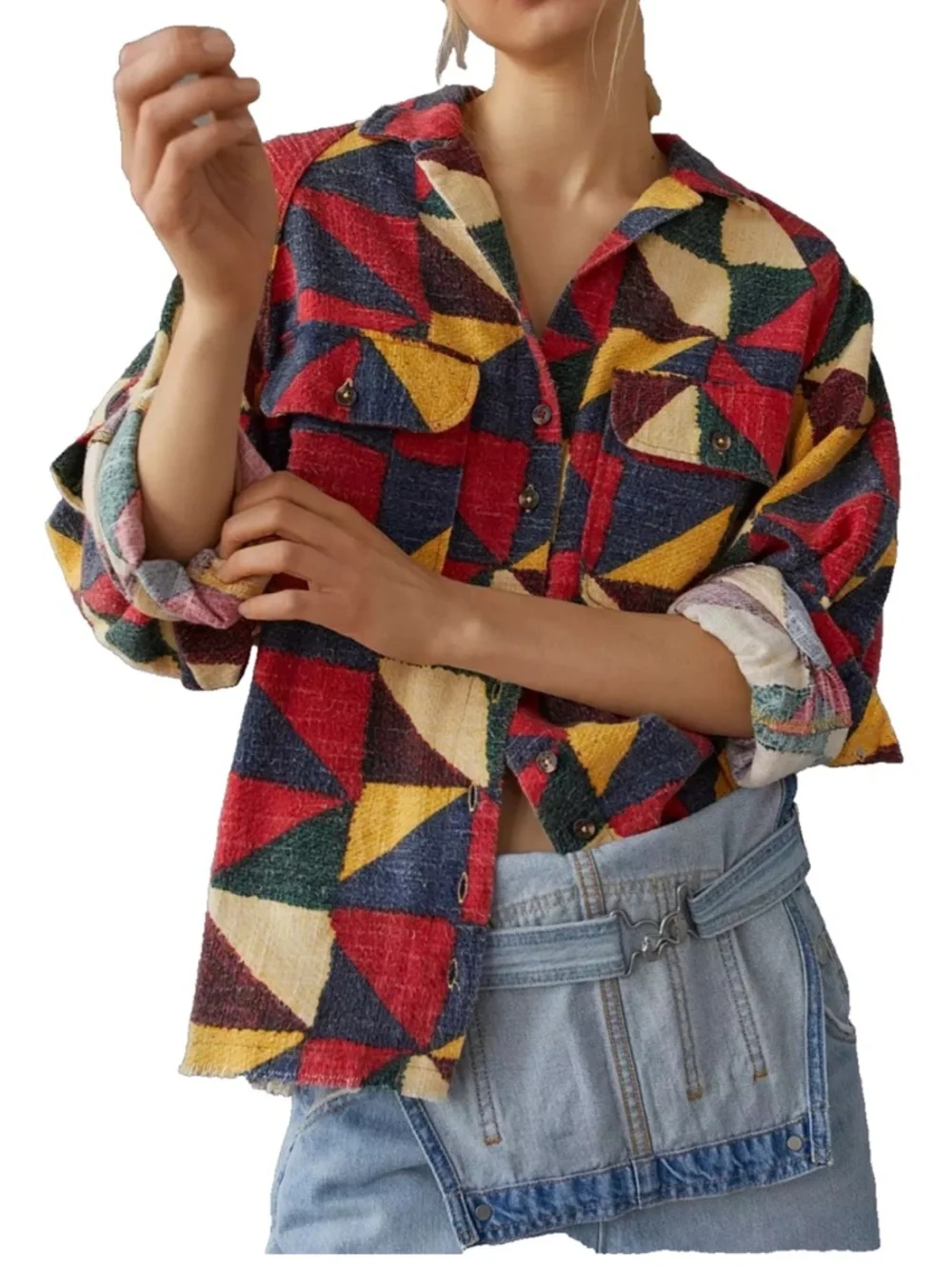 Geometric Multicolor Flannel Shirt - Picture 2 of 4
